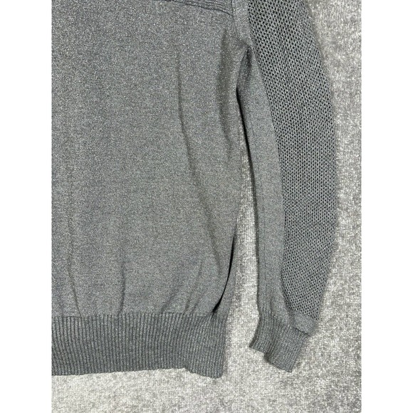 NYDJ Open Knit Ribbed Metallic Pullover Sweater Womens Size Medium V-Neck Back - Picture 13 of 16